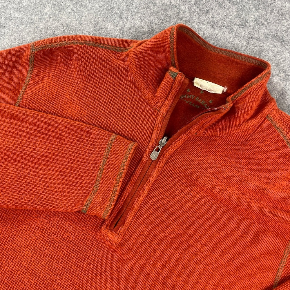 Tommy Bahama Mens Quarter-Zip Pullover XL Orange Tencel Lyocell Long Sleeve Bay